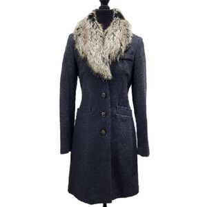 Moda International Charcoal Trench Coat with Faux Fur Collar